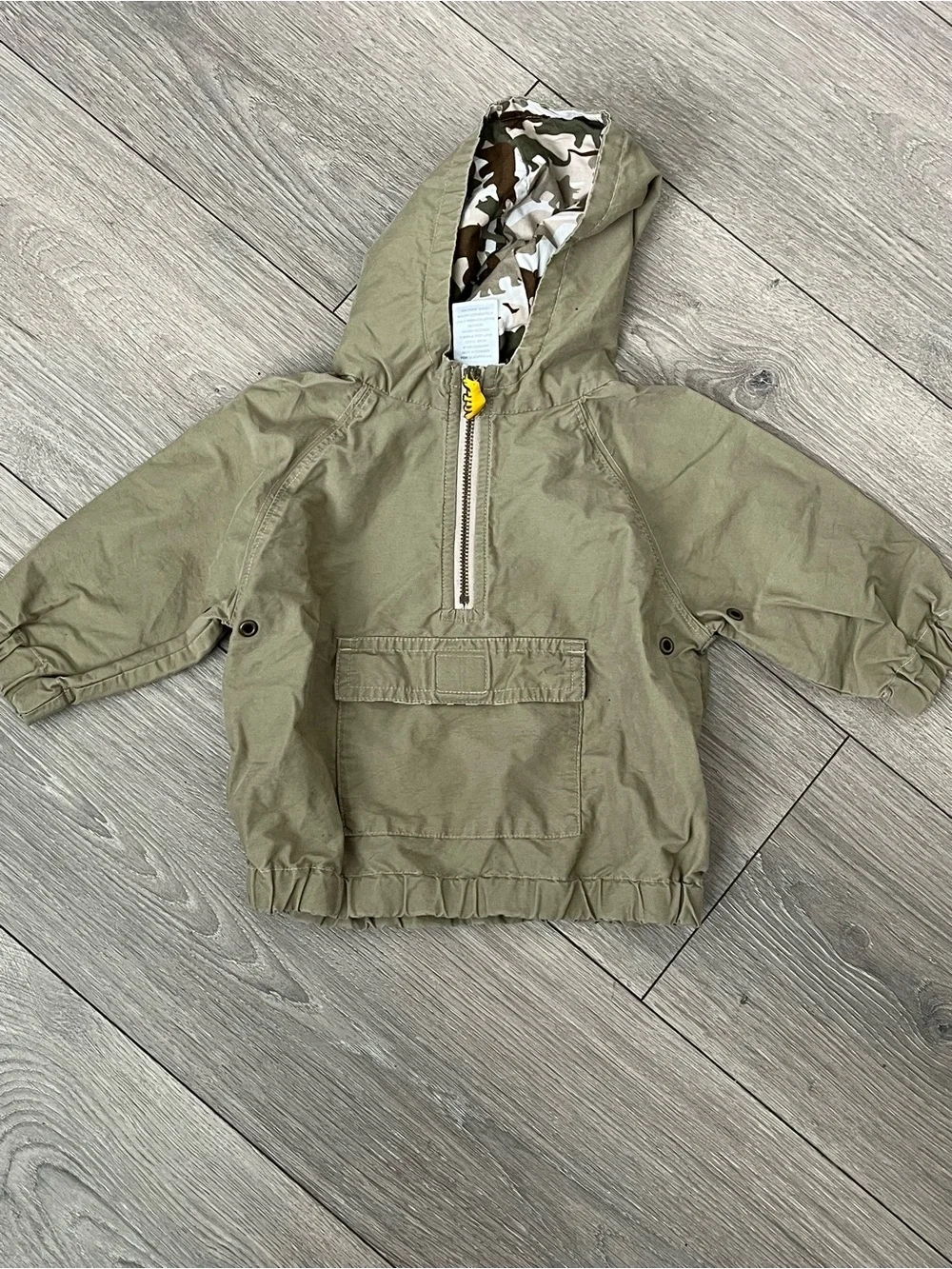 Gymboree Olive Green Hooded Pullover with Camo Lining